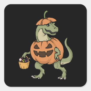 Sticker Carré Halloween T Rex Jack O' Lanterne Citrouille T Rex