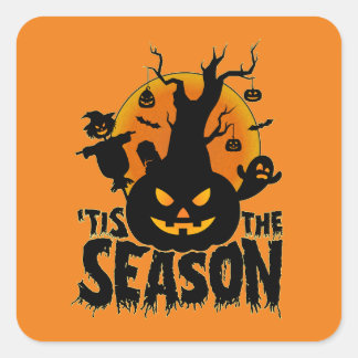 Sticker Carré Halloween 'Tis Season Citrouille