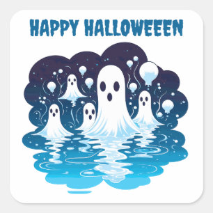 Sticker Carré Halloween Tôlerie face fantômes