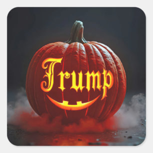Sticker Carré Halloween Trump Jack-o-lanterne dans le brouillard