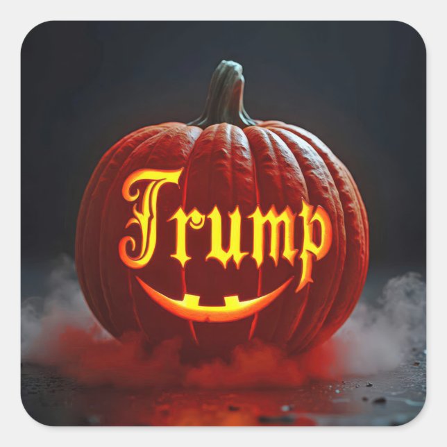 Sticker Carré Halloween Trump Jack-o-lanterne dans le brouillard (Devant)