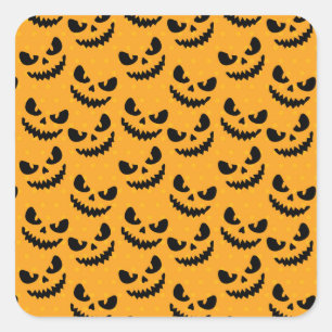 Sticker Carré Halloween : visages effrayants, style vintage.