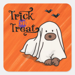 Sticker Carré Halloween Whimsical Personnalisé Drôle Chien Orang
