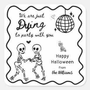 Sticker Carré Halloween Whimsical Quirky Hand Drake Skeleton