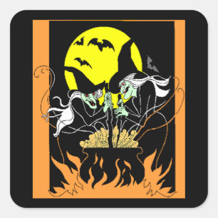 Sticker Carré Halloween Witches Cauldron