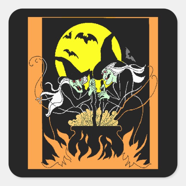 Sticker Carré Halloween Witches Cauldron (Devant)