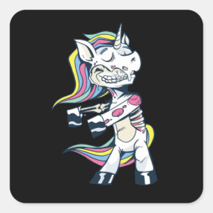 Sticker Carré Halloween Zombie Unicorne danse de la perte
