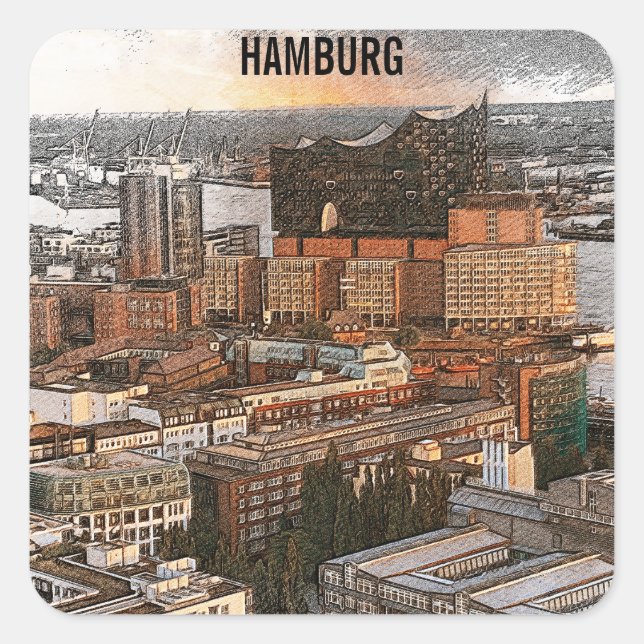 Sticker Carré Hambourg Allemagne Panorama Voyage (Devant)