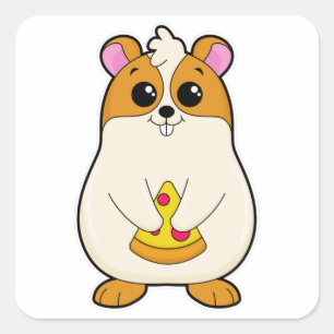 Sticker Carré Hamster à Manger de Pizza