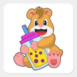 Sticker Carré Hamster avec Bébé bouteille Jus
