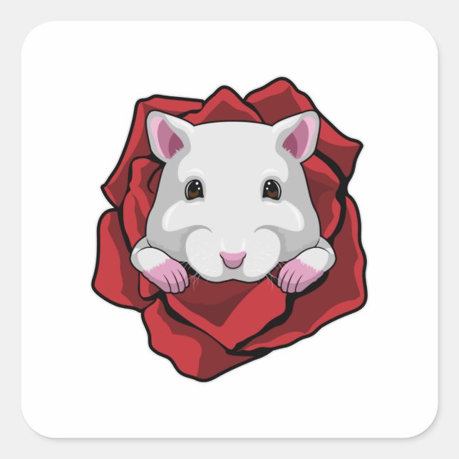 Sticker Carré Hamster avec Rose (Devant)