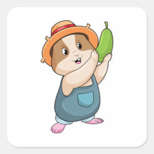 Sticker Carré Hamster en fermier avec des courgettes