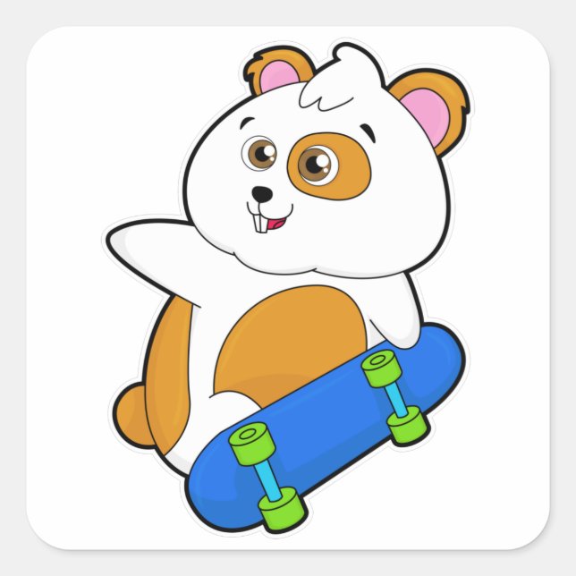 Sticker Carré Hamster en patinage avec skateboard (Devant)
