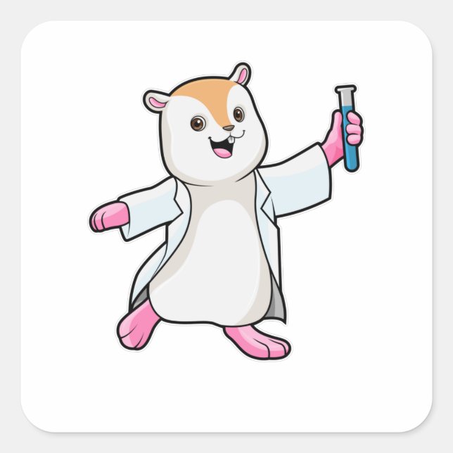 Sticker Carré Hamster en tant que scientifique avec tube d'essai (Devant)