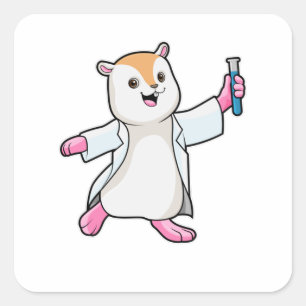 Sticker Carré Hamster en tant que scientifique avec tube d'essai