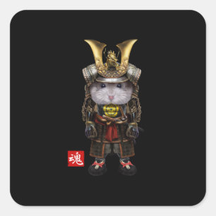 Sticker Carré Hamster Gris Avec Samurai Japonais