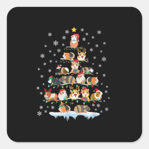Sticker Carré Hamster Lover Christmas Tree Guinée Pigs