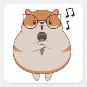 Sticker Carré Hamster - Musique avec microphone