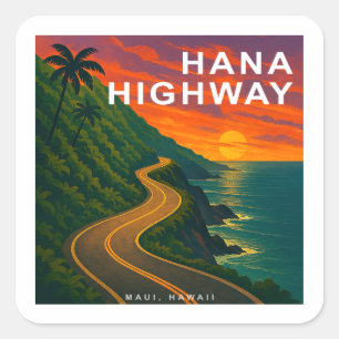 Sticker Carré Hana Highway Maui Hawaii Coucher de soleil