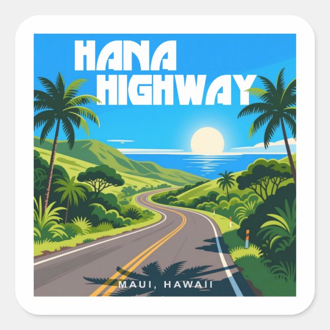 Sticker Carré Hana Highway Maui Hawaii Paysage (Devant)