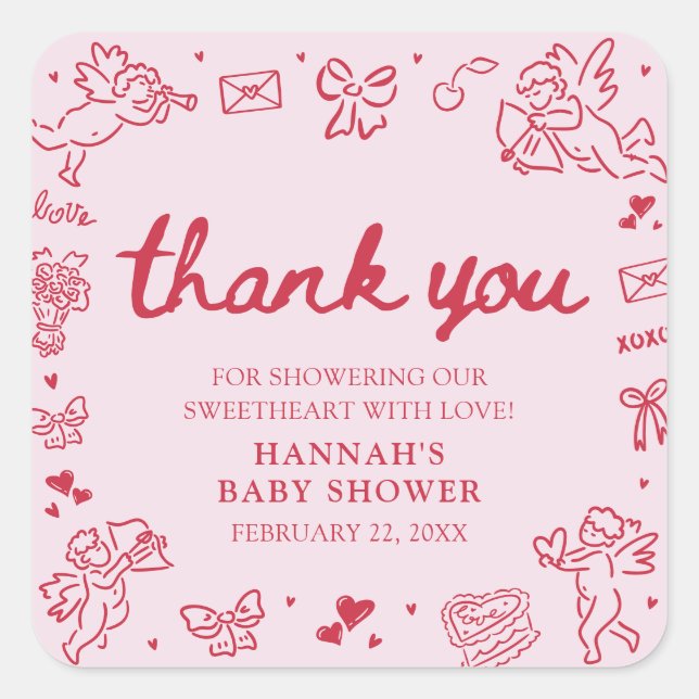 Sticker Carré Hand Drawn Valentine Little Sweetheat Baby Shower (Devant)