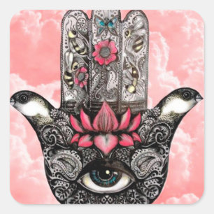 Sticker Carré Hand of Fatima with Lotus Flower and All-Seeing Ey