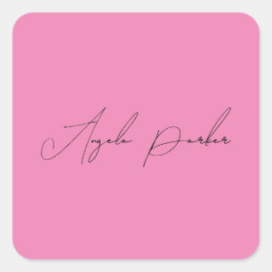 Sticker Carré Handwriting Plain Simple Pink Professional Name