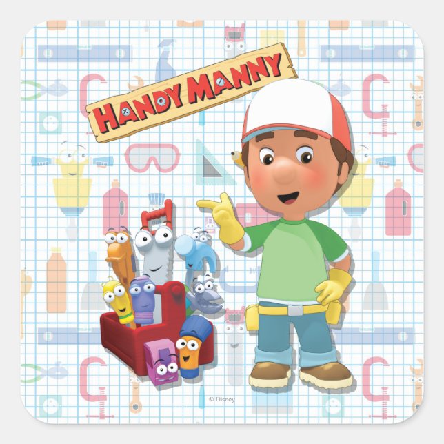 Sticker Carré Handy Manny et ses outils de conversation (Devant)