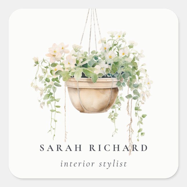 Sticker Carré Hanging Floral House Plante Aquarelle Botanique (Devant)