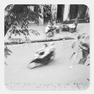 Sticker Carré Hanoi Viêt Nam, moto dans le vieux Hanoi