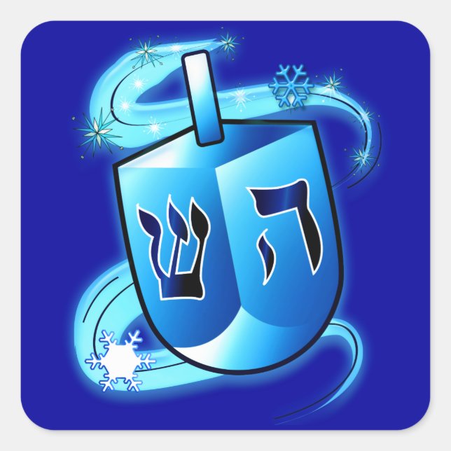 Sticker Carré Hanoukka avec Dreidel (Devant)