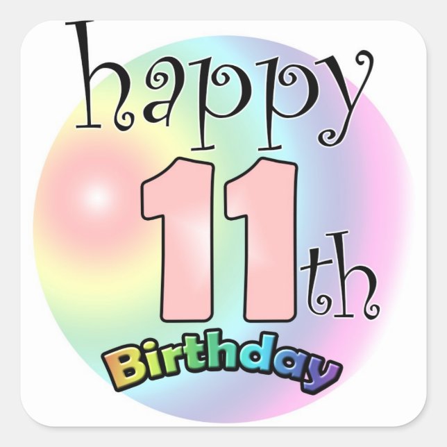 Sticker Carré Happy 11th Birthday (rose) (Devant)