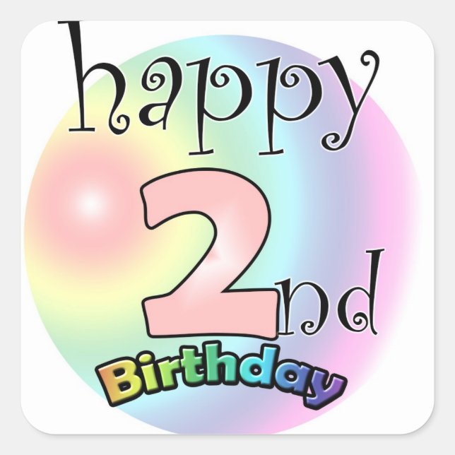 Sticker Carré Happy 2nd Birthday (rose) (Devant)