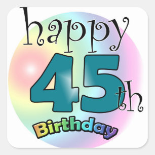 Sticker Carré Happy 45th Birthday (bleu)