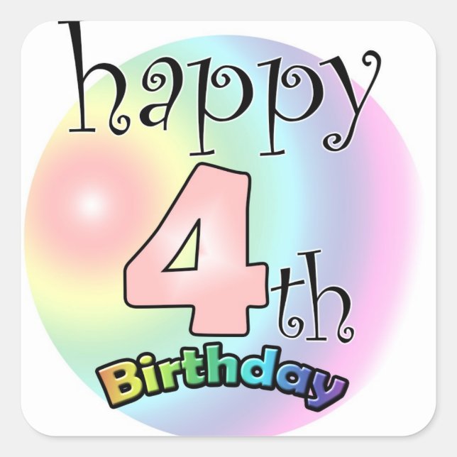 Sticker Carré Happy 4th Birthday (rose) (Devant)