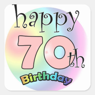 Sticker Carré Happy 70th Birthday (rose)