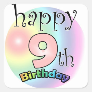 Sticker Carré Happy 9th Birthday (rose)