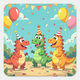 Sticker Carré Happy birthday dinosaurs theme