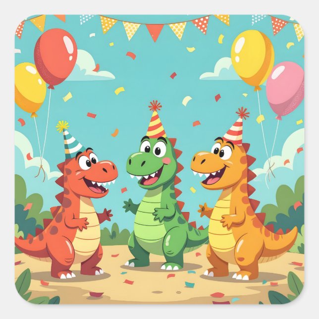 Sticker Carré Happy birthday dinosaurs theme (Devant)