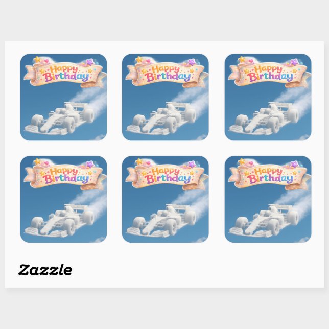 Sticker Carré Happy birthday racing car cloud Square (Feuille)
