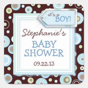 Sticker Carré Happy Blue Dots Garçon Baby Favor & Enveloppe Stic