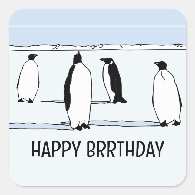 Sticker Carré Happy BRRthday Penguin Winter Birthday Cool (Devant)