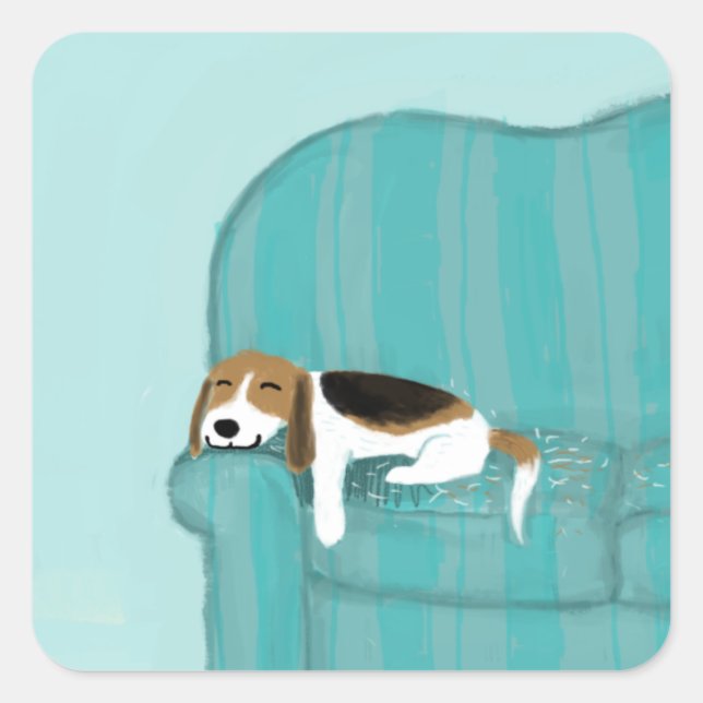 Sticker Carré Happy Canapé Chien - Beau Beagle dormir | Art pour (Devant)