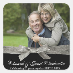 Sticker Carré Happy Couple Photo avec ruban Parties scintillant 