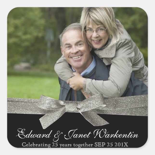 Sticker Carré Happy Couple Photo avec ruban Parties scintillant  (Devant)