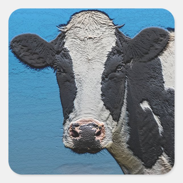 Sticker Carré Happy Cow Portrait (Devant)