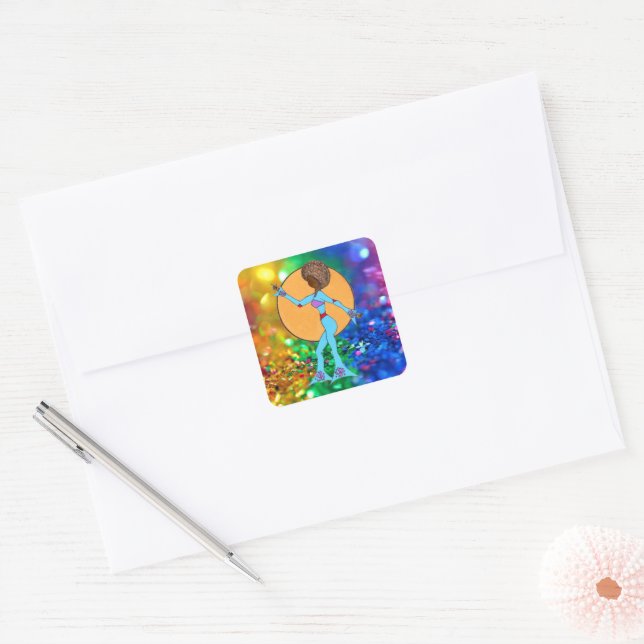 Sticker Carré HAPPY DANCE - Décoration PARTIES SCINTILLANT (6 ou (Enveloppe)