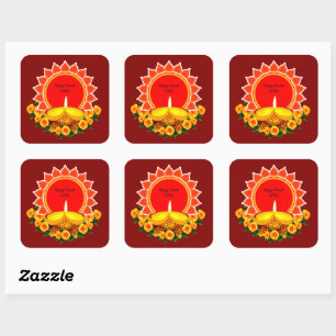 Sticker Carré Happy Diwali 20xx Ajouter année ou texte Marigolds