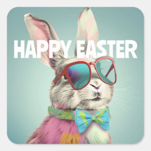 Sticker Carré Happy Easter Bunny with Sung Funny