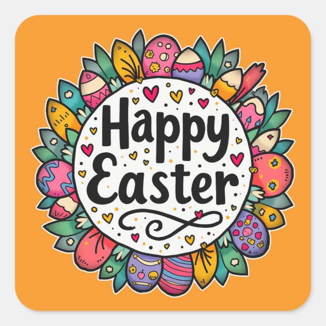 Sticker Carré Happy Easter – Decorative Floral Frame Autocolante (Devant)